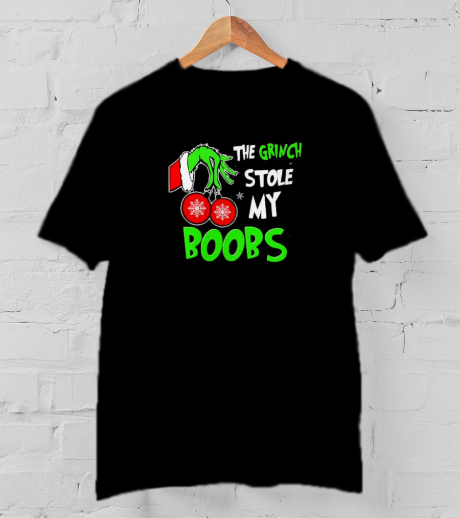 The Grinch Stole My Boobs Christmas Snowflakes Hand T-Shirt