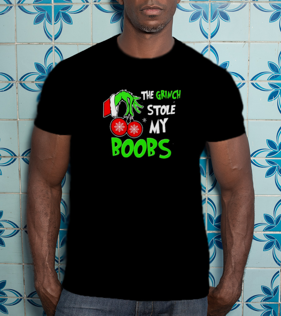 The Grinch Stole My Boobs Christmas Snowflakes Hand T-Shirt