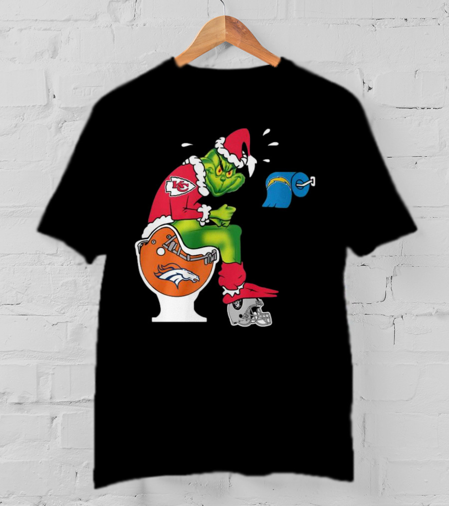 The Grinch On Toilet Kansas City Chiefs, Denver Broncos, Oakland Raiders, Chargers Christmas T-Shirt