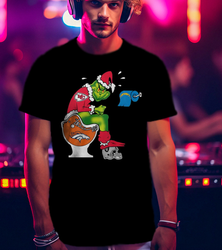 The Grinch On Toilet Kansas City Chiefs, Denver Broncos, Oakland Raiders, Chargers Christmas T-Shirt