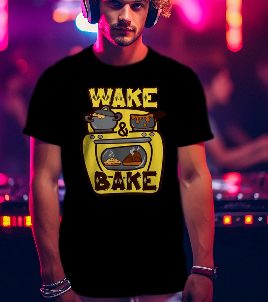 Wake Bake Thanksgiving Turkey Feast Meal Dinner Chef Funny Cooking T-Shirt