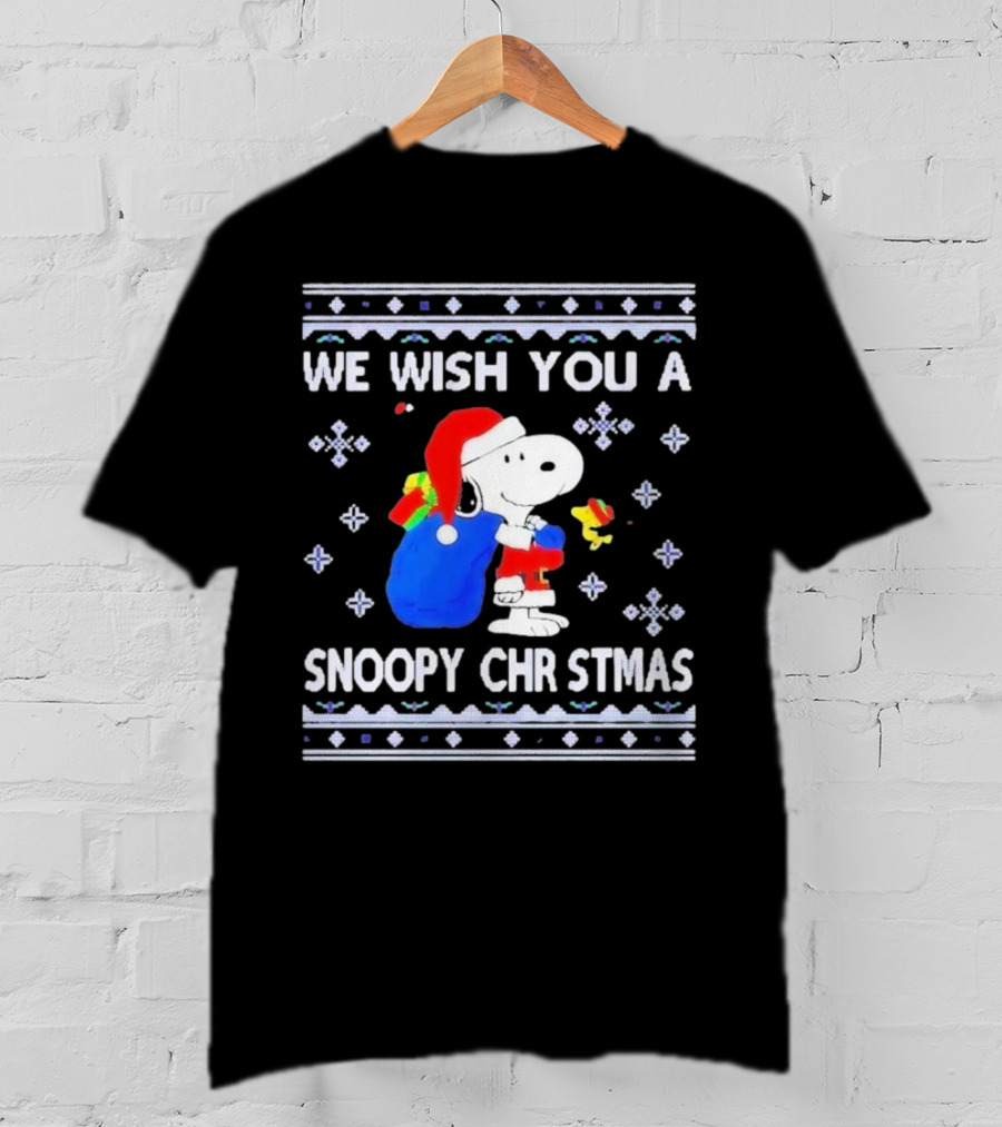 We Wish You A Snoopy Christmas Santa Hat And Gifts Peanuts Holiday T-Shirt