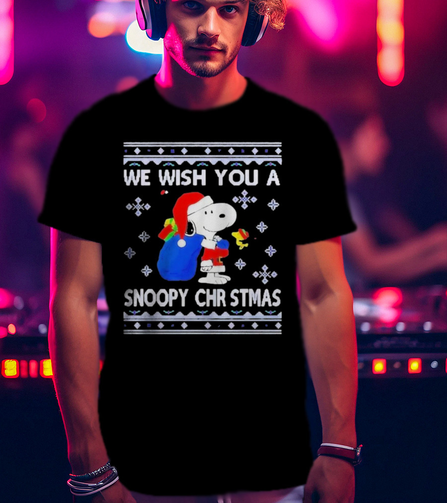 We Wish You A Snoopy Christmas Santa Hat And Gifts Peanuts Holiday T-Shirt