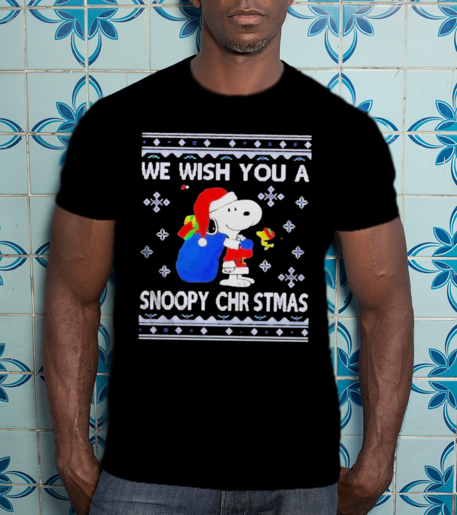 We Wish You A Snoopy Christmas Santa Hat And Gifts Peanuts Holiday T-Shirt