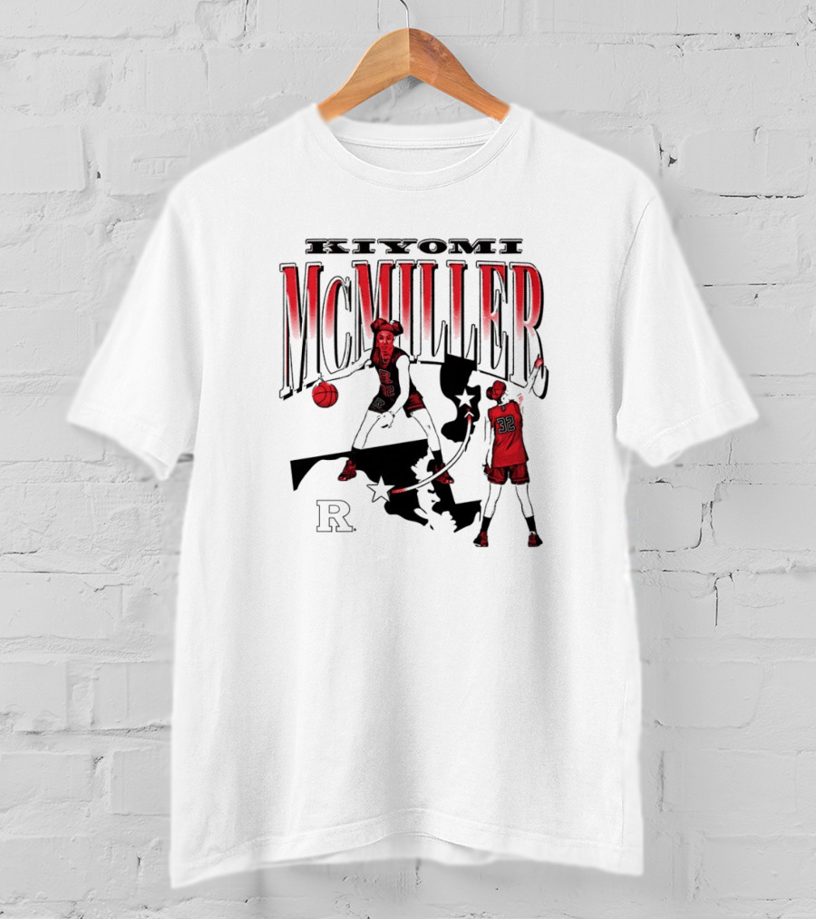 Kiyomi McMiller Rutgers Scarlet Knights Basketball Red State Map T-Shirt