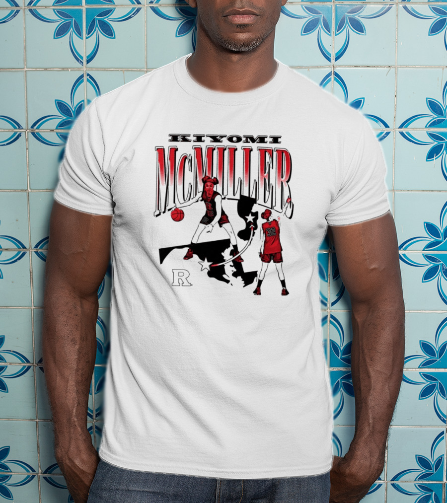 Kiyomi McMiller Rutgers Scarlet Knights Basketball Red State Map T-Shirt
