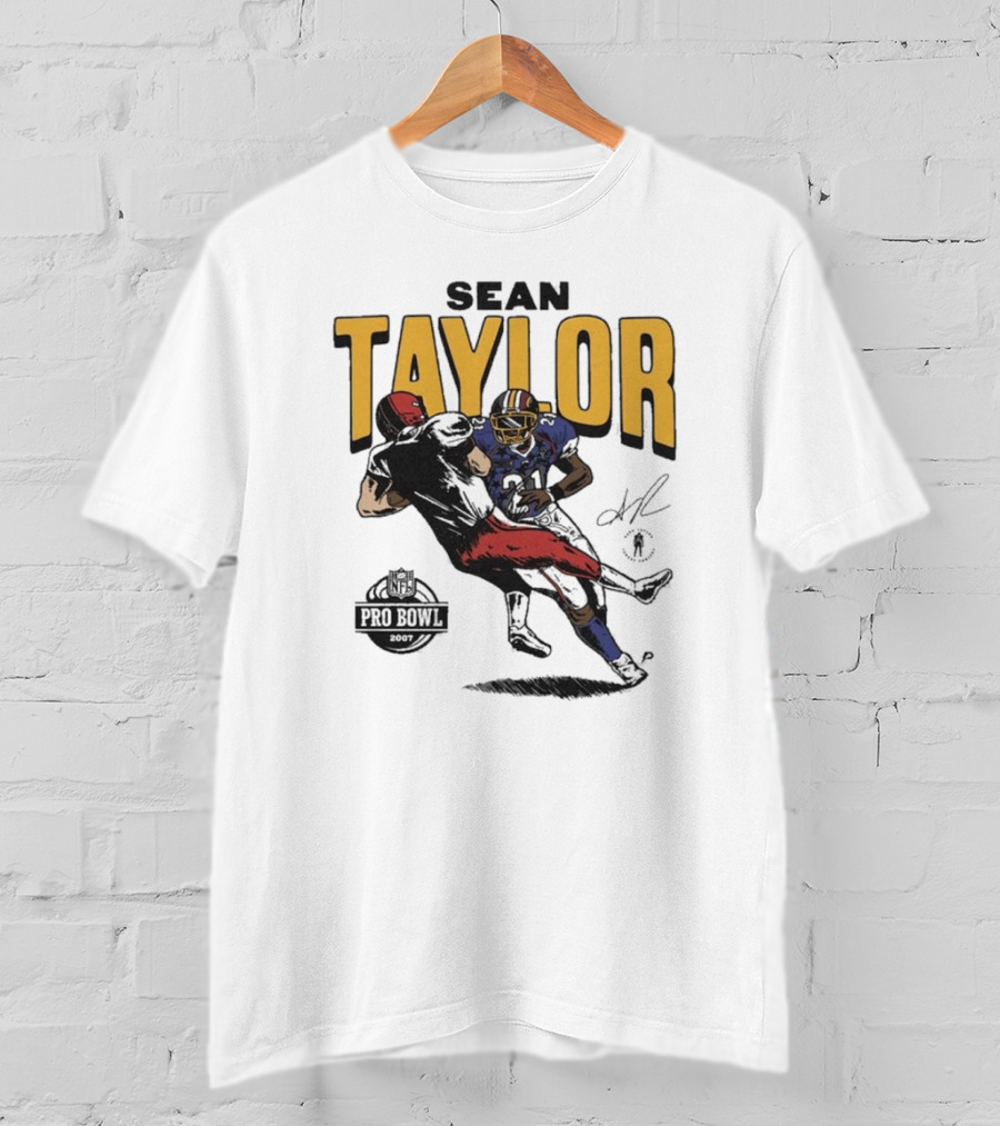 Sean Taylor NFL Pro Bowl 2007 Caricature Signature Washington Commanders T-Shirt