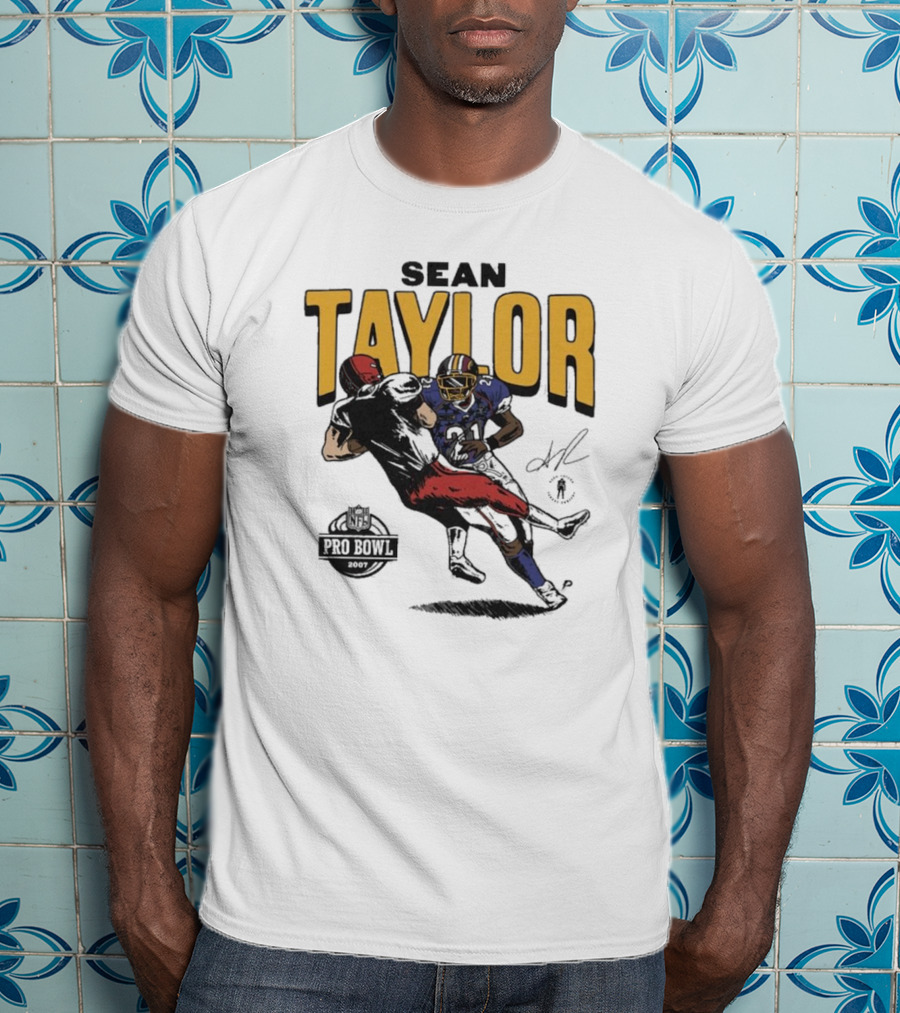 Sean Taylor NFL Pro Bowl 2007 Caricature Signature Washington Commanders T-Shirt