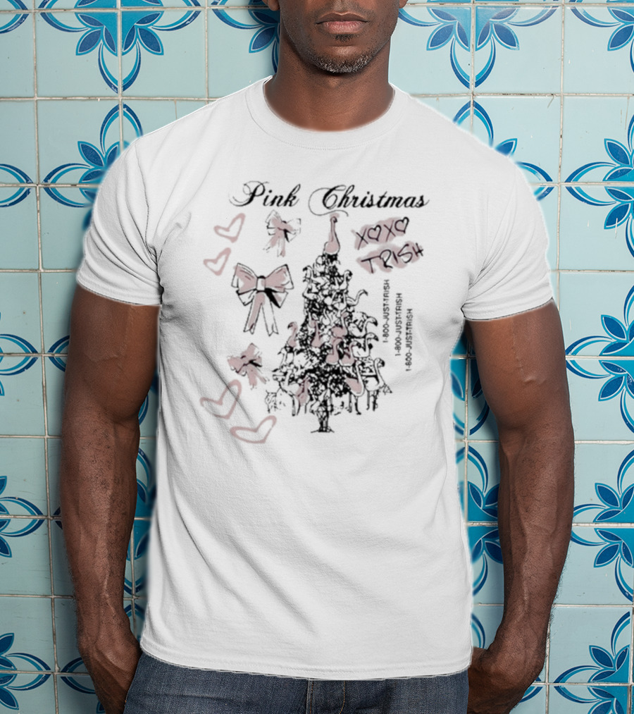 Pink Christmas Xoxo Trish Bows Hearts Just Trish 1-800-Justtrish 1-800-Justtrish T-Shirt