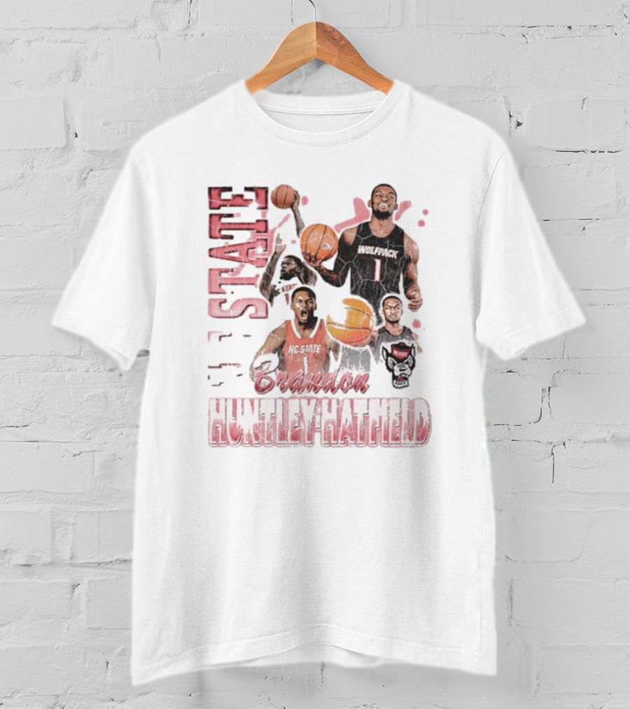 Brandon Huntley-Hatfield NC State Wolfpack 90s Retro Basketball Collage T-Shirt