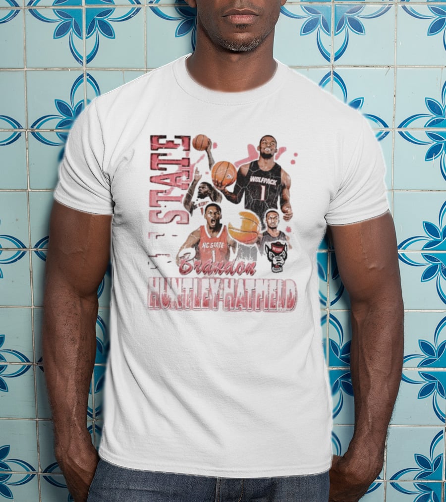 Brandon Huntley-Hatfield NC State Wolfpack 90s Retro Basketball Collage T-Shirt