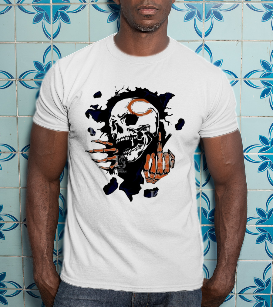 Chicago Bears Skull Middle Finger Logo T-Shirt
