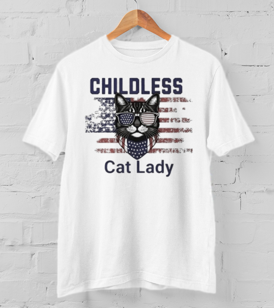 Childless Cat Lady Patriotic American Flag Cat With Sunglasses T-Shirt