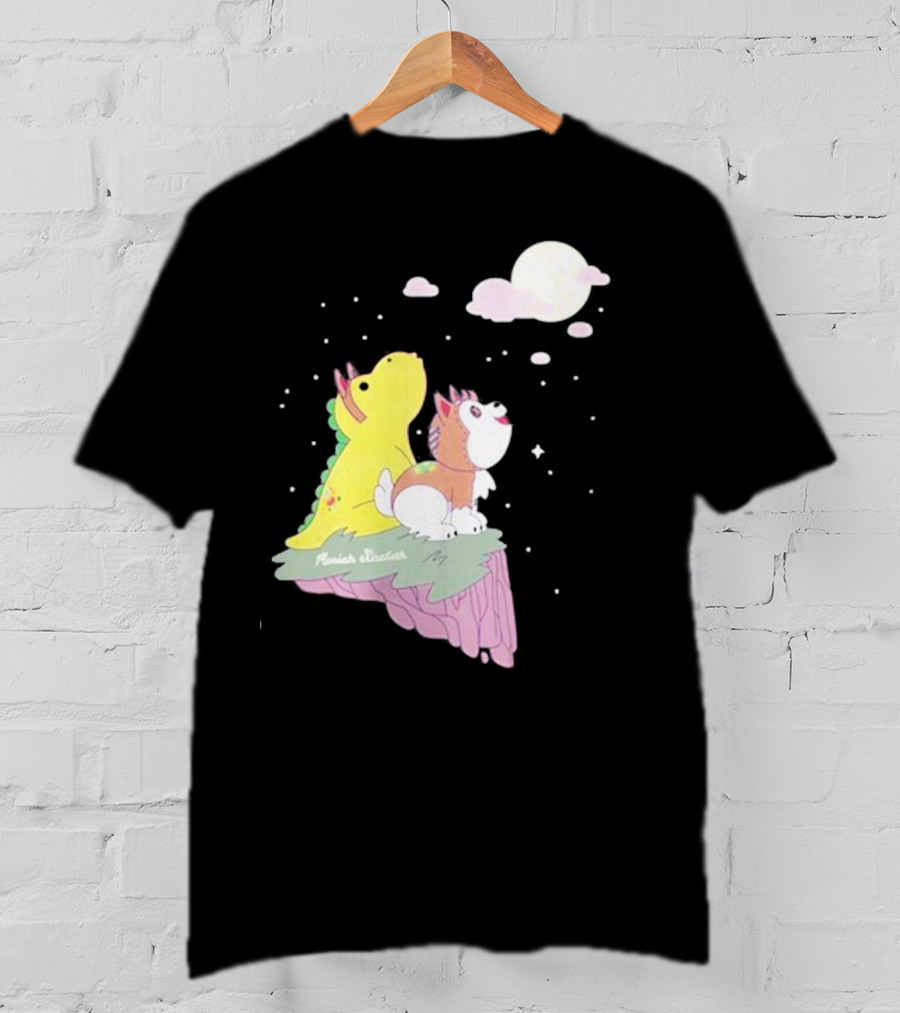 Moriah Elizabeth Howl-O-Ween Cute Dinosaur And Dog Moonlit Night Scene T-Shirt