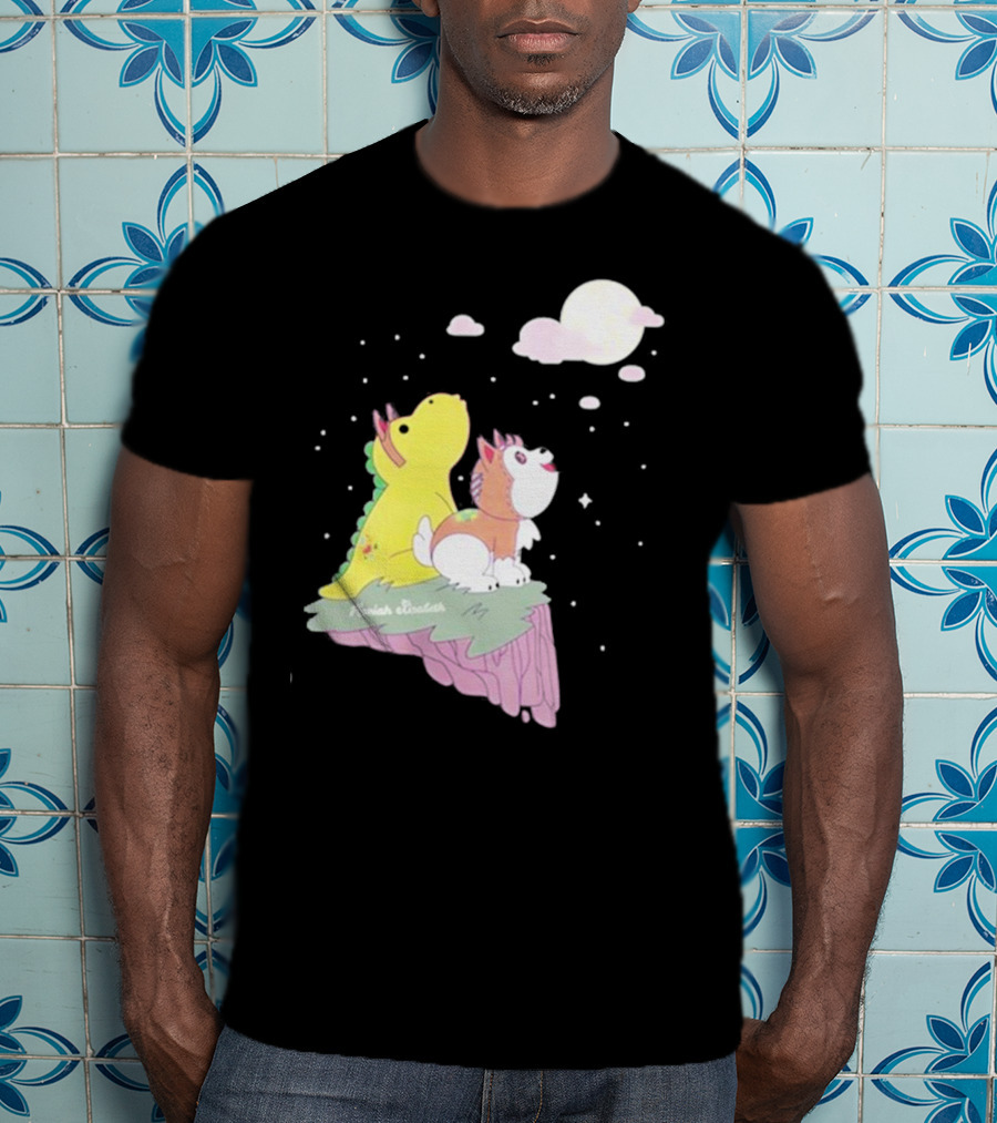 Moriah Elizabeth Howl-O-Ween Cute Dinosaur And Dog Moonlit Night Scene T-Shirt