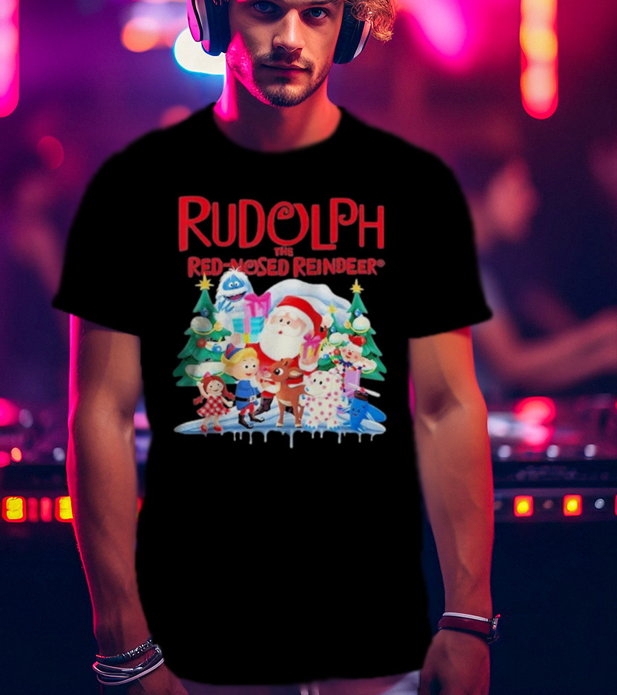 Rudolph The Red-Nosed Reindeer Christmas Santa And Friends Scene T-Shirt