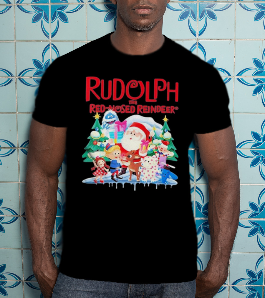 Rudolph The Red-Nosed Reindeer Christmas Santa And Friends Scene T-Shirt