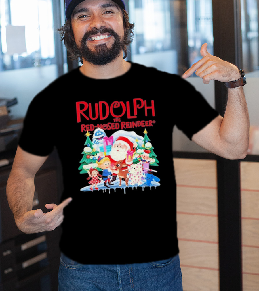 Rudolph The Red-Nosed Reindeer Christmas Santa And Friends Scene T-Shirt