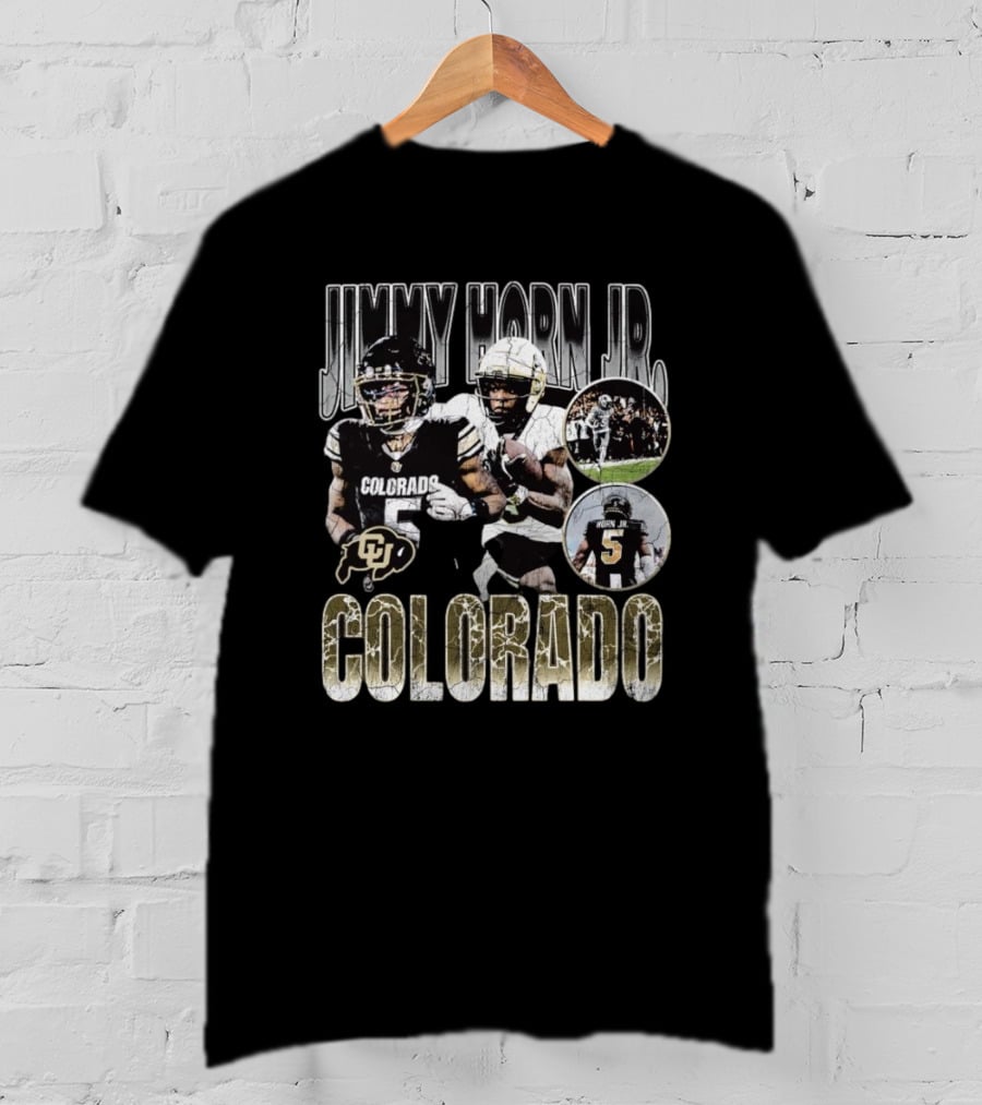 Jimmy Horn Jr. Colorado Buffaloes Football 90s Style With Team Action Shots T-Shirt