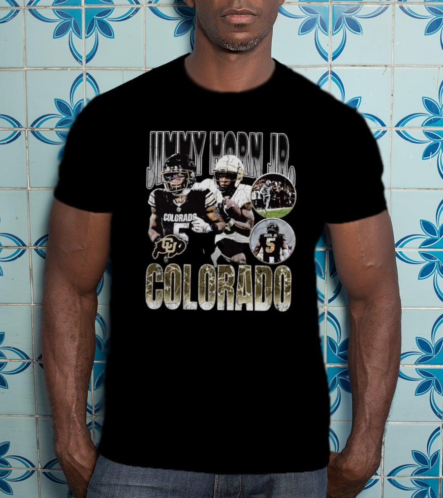 Jimmy Horn Jr. Colorado Buffaloes Football 90s Style With Team Action Shots T-Shirt