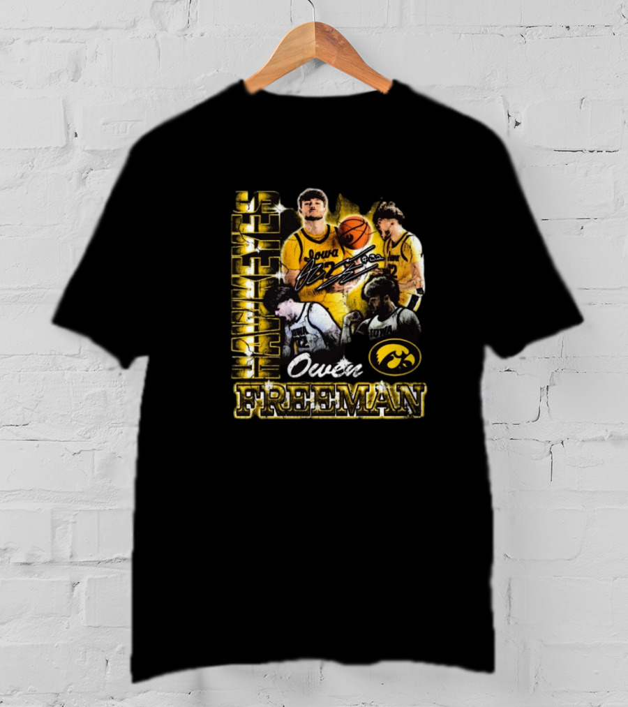 Owen Freeman Iowa Hawkeyes Basketball Retro Signature 90s T-Shirt