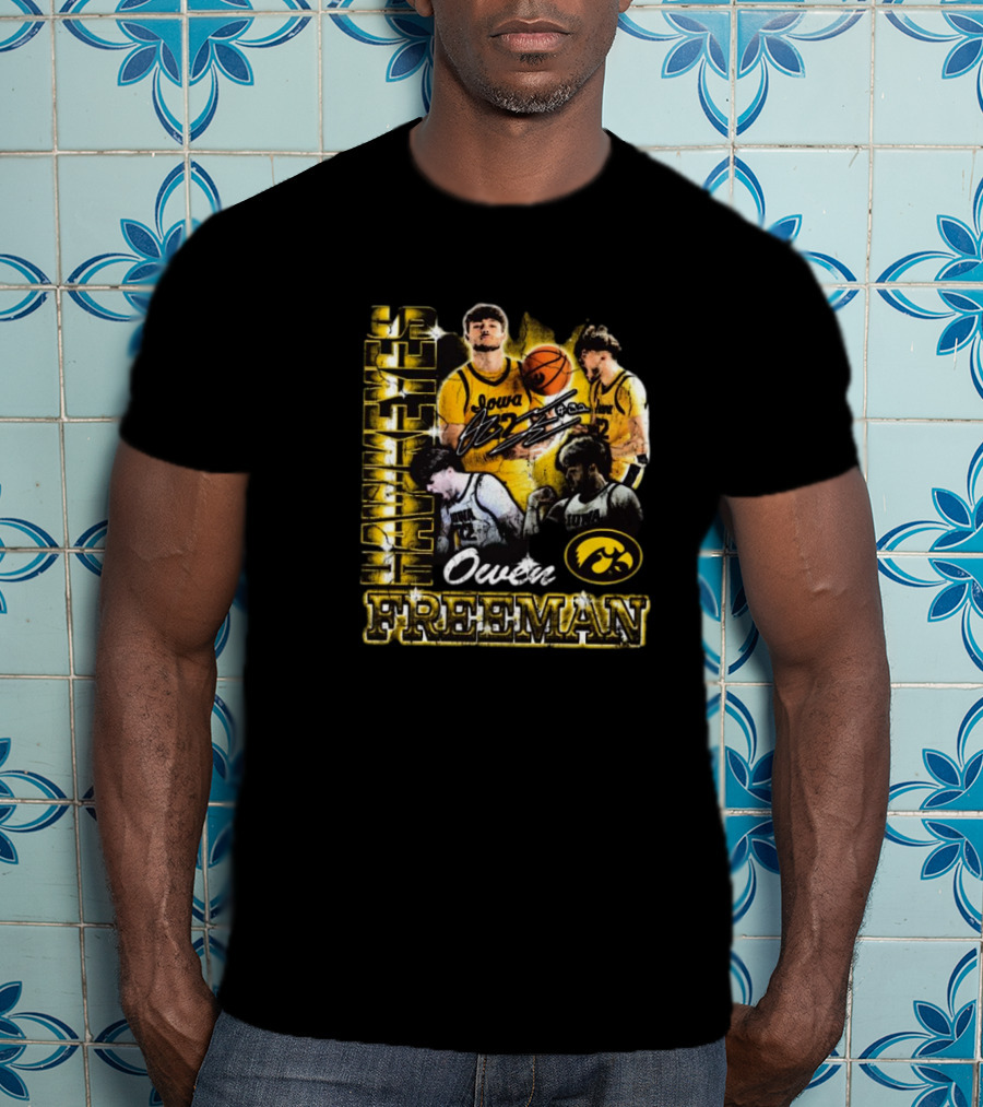 Owen Freeman Iowa Hawkeyes Basketball Retro Signature 90s T-Shirt