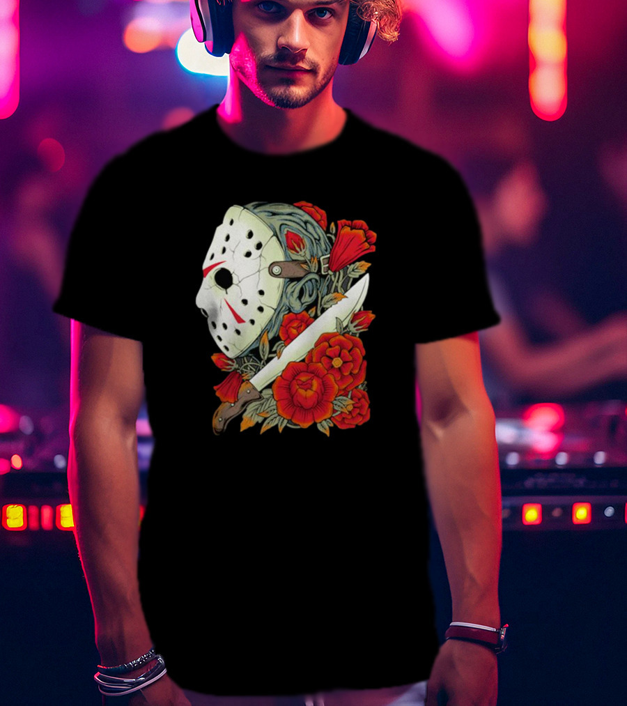 Crystal Lake Counselor Camp Mask Floral Knife T-Shirt