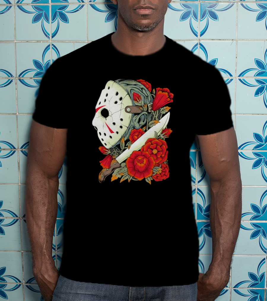 Crystal Lake Counselor Camp Mask Floral Knife T-Shirt
