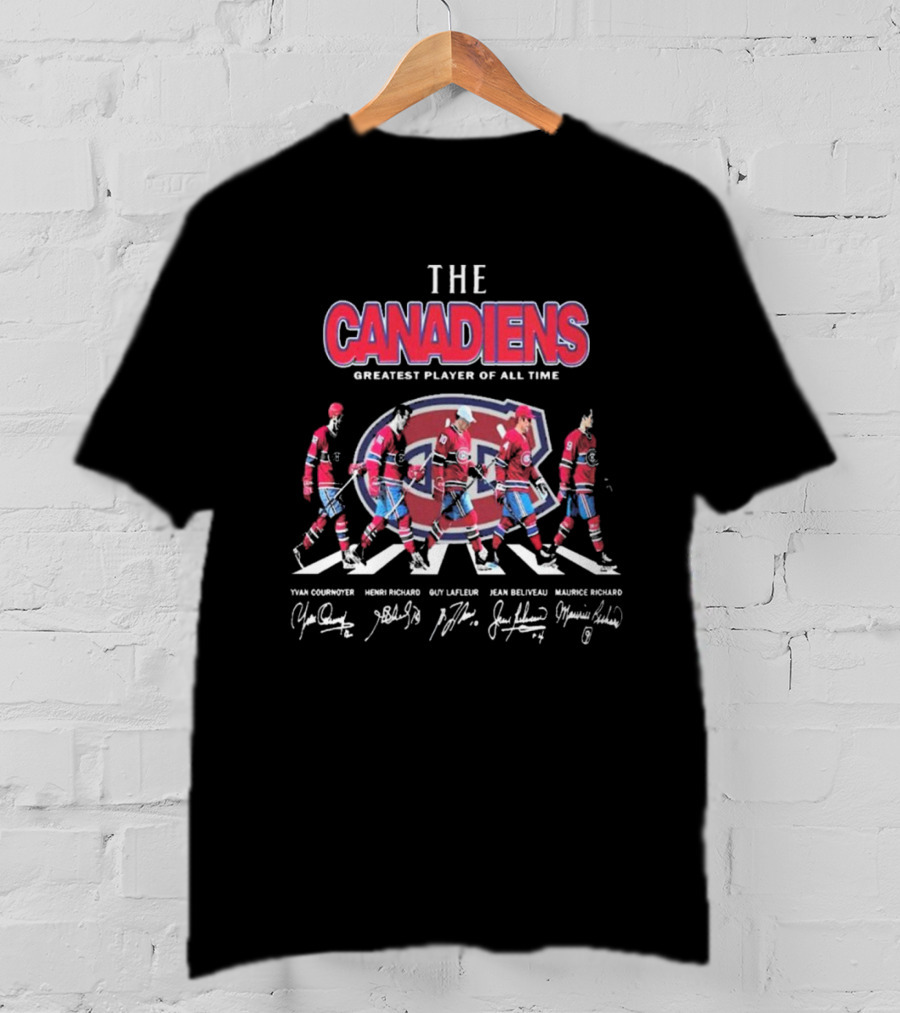The Canadiens Greatest Player Of All Time Yvan Cournoyer Henri Richard Guy Lafleur Jean Beliveau Maurice Richard Signatures T-Shirt