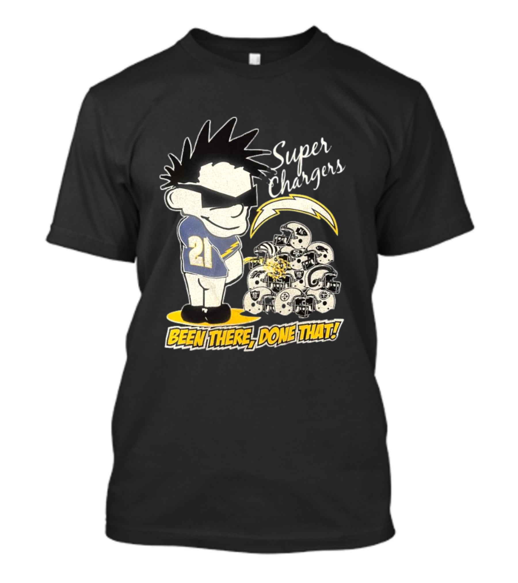 Los Angeles Chargers Super Chargers Been There Done That Vintage 21 Player Helmets T-Shirt