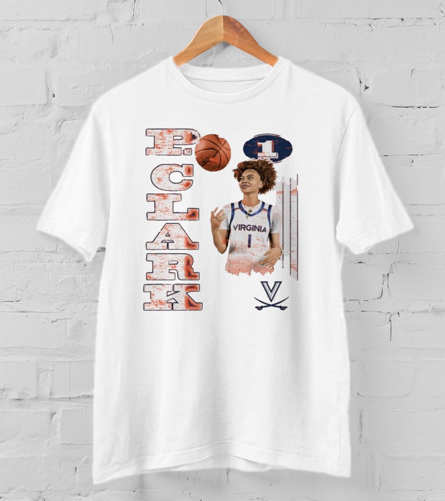 Clark Virginia Cavaliers Basketball Number 1 Cartoon With Ball And V T-Shirt