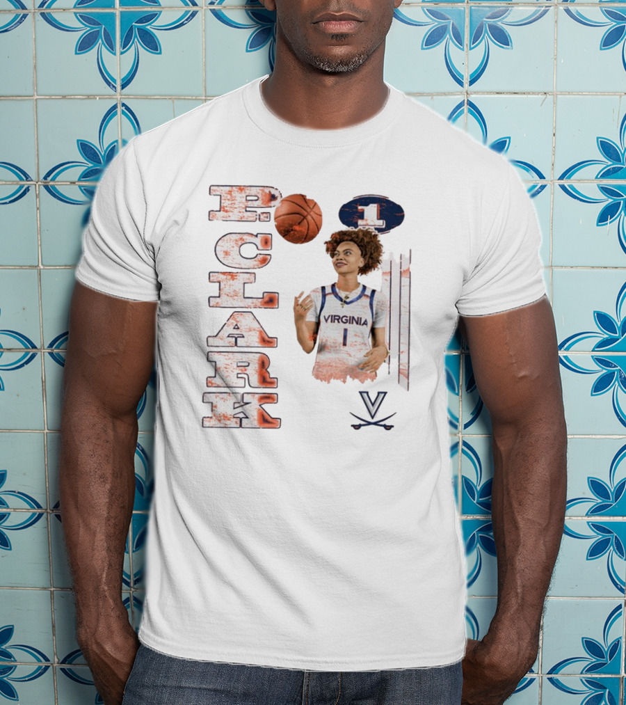 Clark Virginia Cavaliers Basketball Number 1 Cartoon With Ball And V T-Shirt