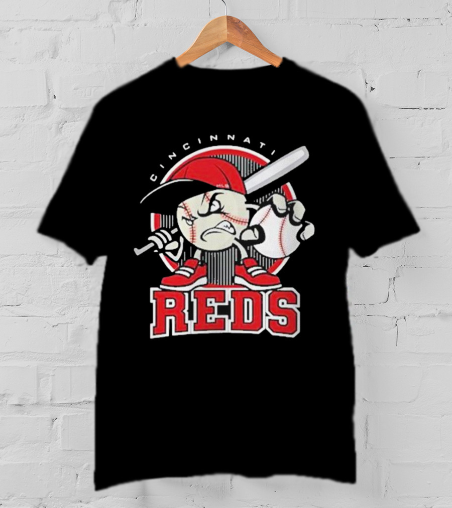 Cincinnati Reds Retro Baseball Character With Cap And Bat T-Shirt