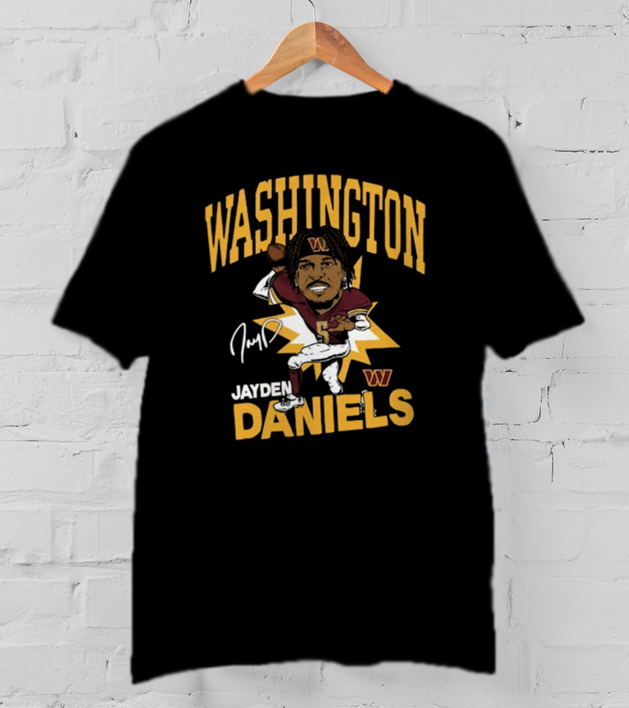 Washington Commanders NFL Jayden Daniels Caricature Player Signature T-Shirt
