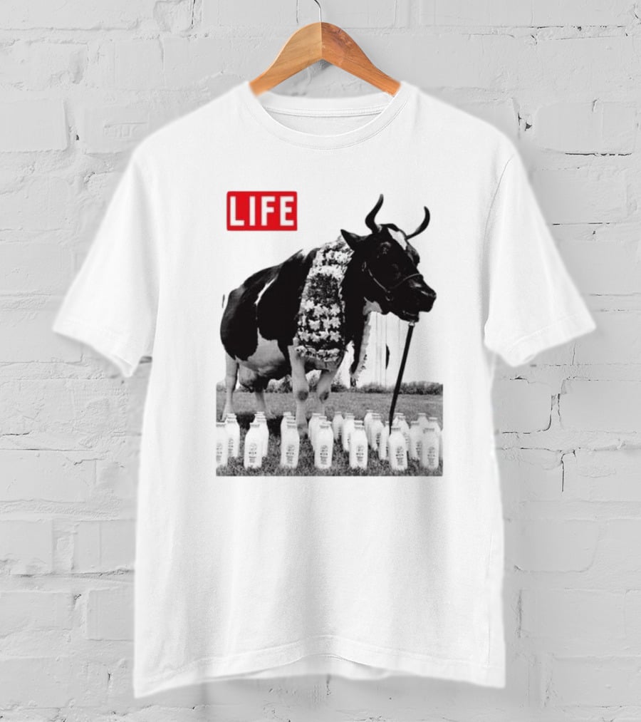 Life Magazine Cow With Milk Bottles And Floral Garland T-Shirt