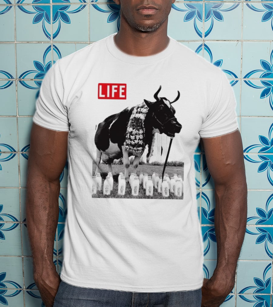 Life Magazine Cow With Milk Bottles And Floral Garland T-Shirt
