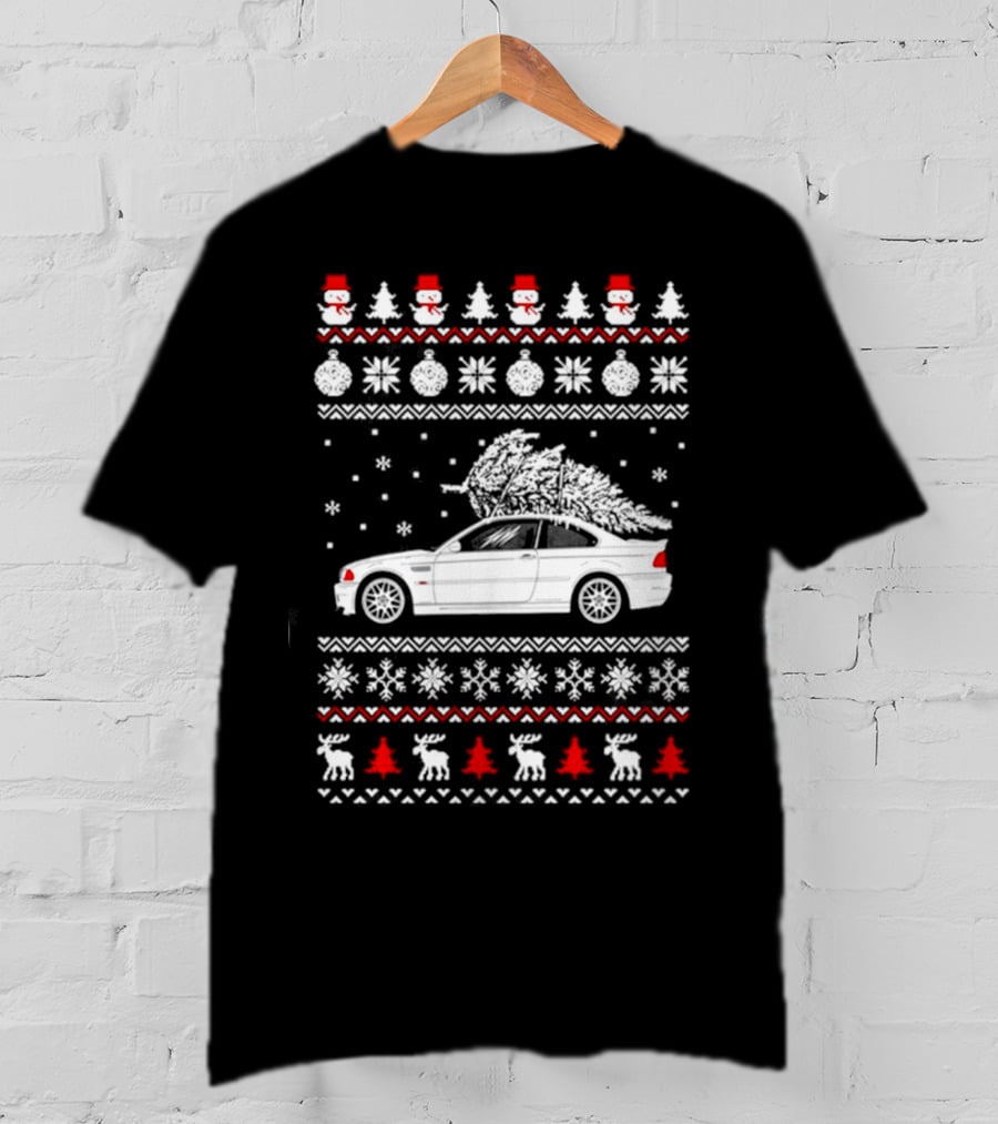 Snowmen Christmas Trees Snowflakes Reindeer BMW E30 Ugly Christmas T-Shirt