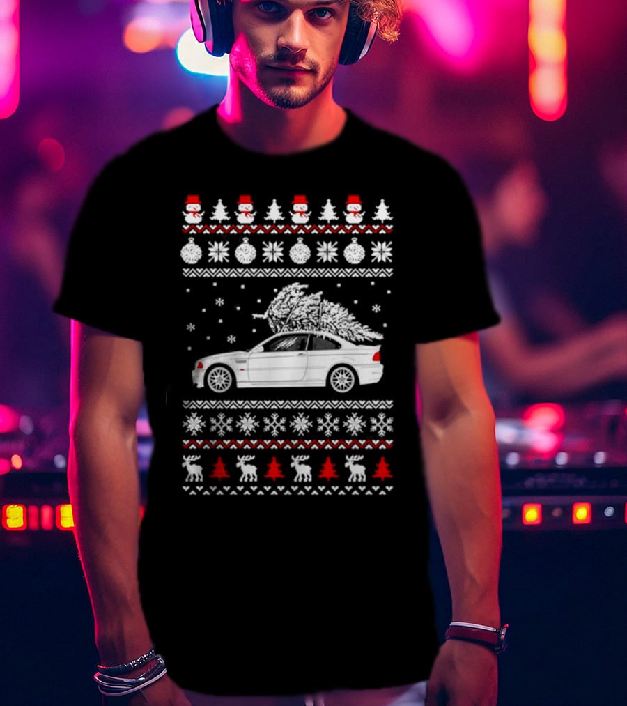 Snowmen Christmas Trees Snowflakes Reindeer BMW E30 Ugly Christmas T-Shirt