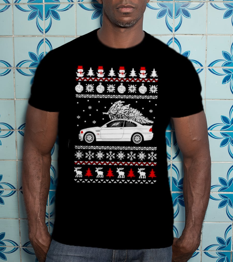 Snowmen Christmas Trees Snowflakes Reindeer BMW E30 Ugly Christmas T-Shirt