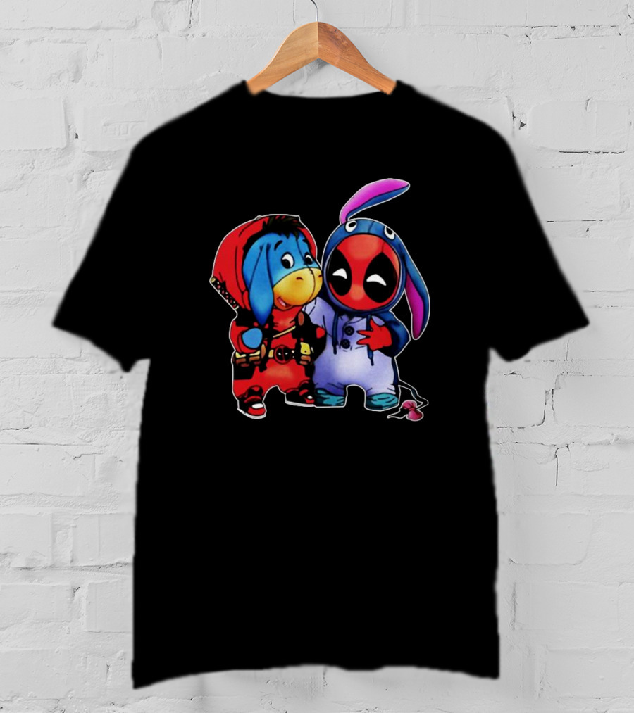 Baby Donkey And Deadpool In Cosplay Onesies With Bunny Ears And Red T-Shirt