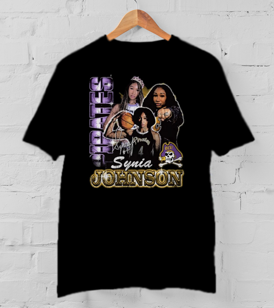 East Carolina Pirates Synia Johnson #4 ECU 90s Style Graphic Signature T-Shirt