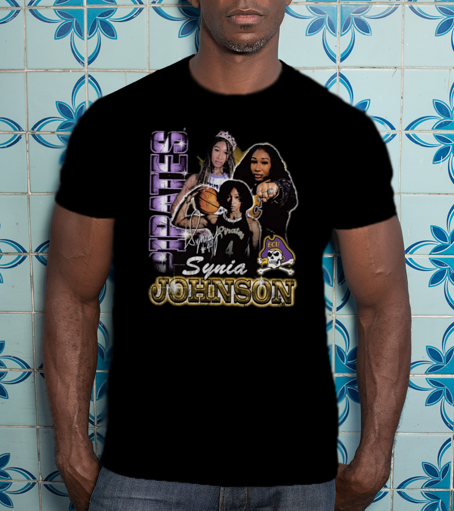 East Carolina Pirates Synia Johnson #4 ECU 90s Style Graphic Signature T-Shirt
