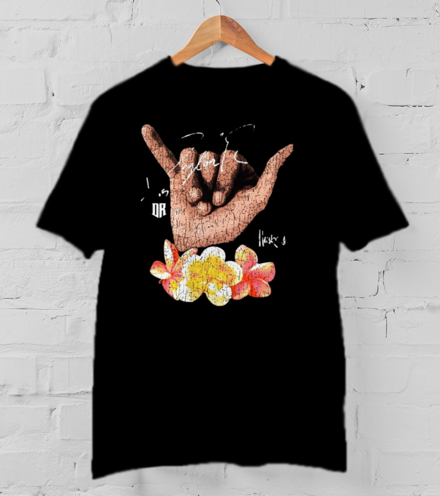 Shaka Hand Huskers Dylan Raiola Signature With Flowers And DR T-Shirt