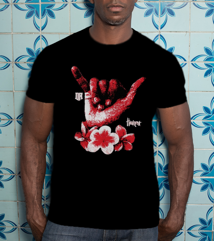 DR Huskers Shaka Hand Red And White Flowers T-Shirt