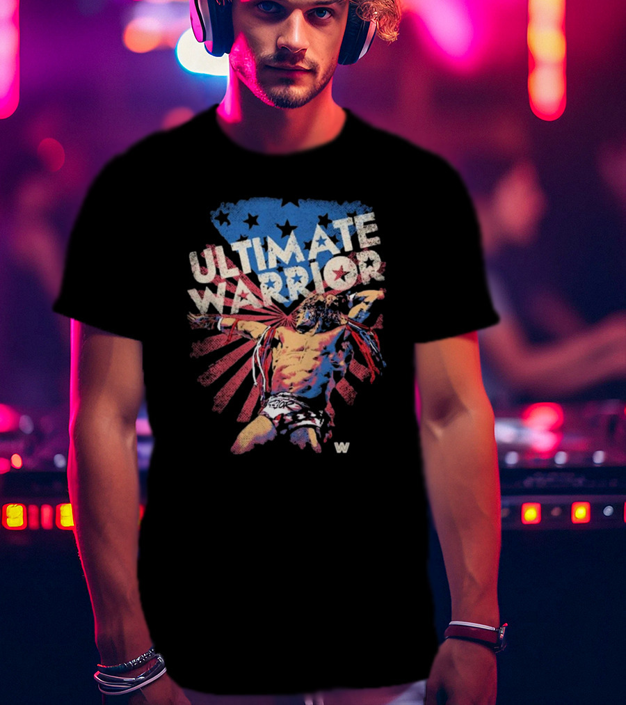 ULTIMATE WARRIOR American Flag Stars Stripes Wrestler T-Shirt