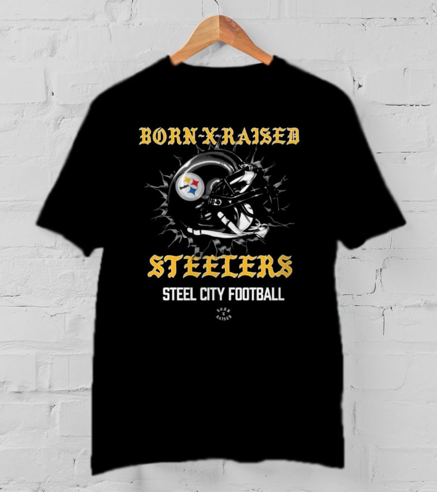 Born X Raised Steelers Steel City Football Helmet T-Shirt