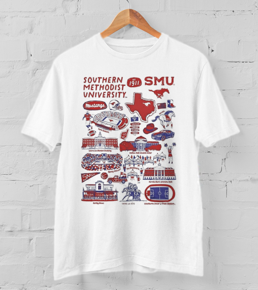 Southern Methodist University SMU Mustangs Est 1911 Vive La Fete Impressions Dallas Iconic Landmarks T-Shirt