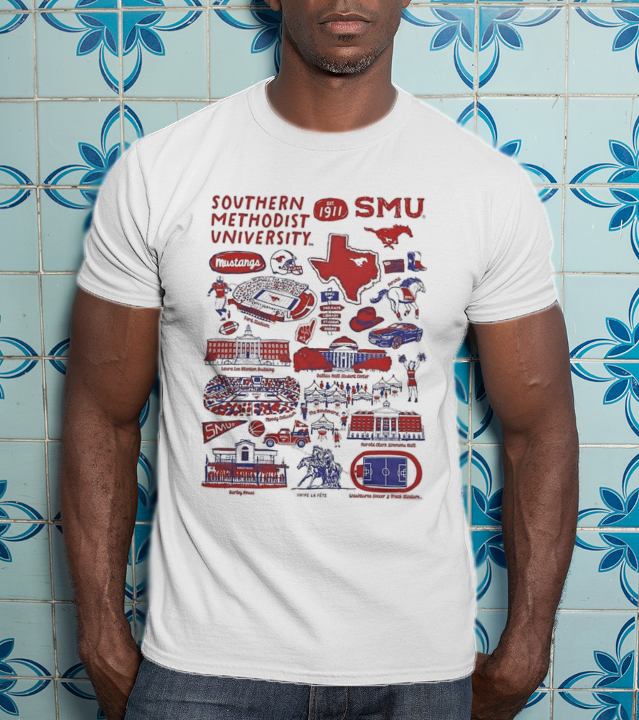 Southern Methodist University SMU Mustangs Est 1911 Vive La Fete Impressions Dallas Iconic Landmarks T-Shirt