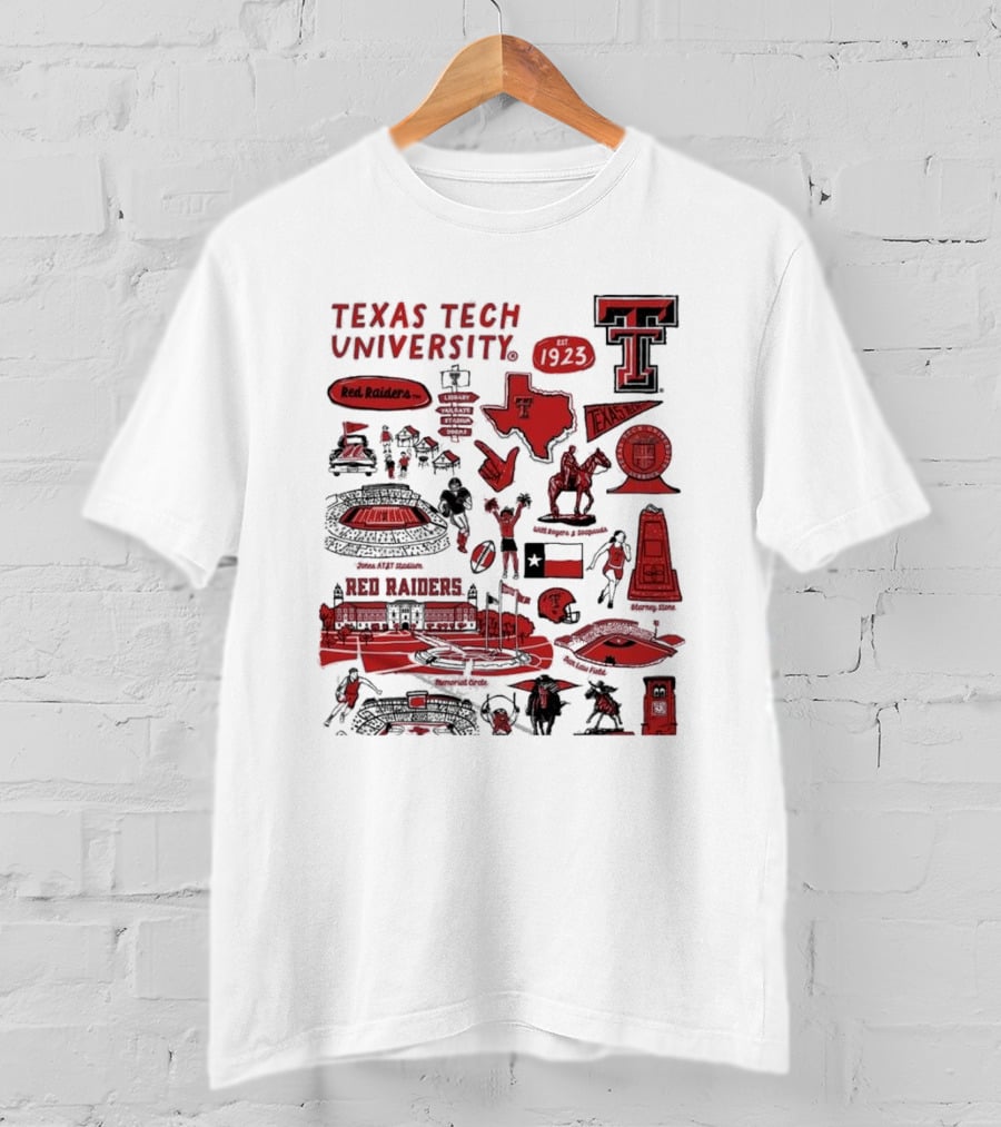 Texas Tech University Red Raiders Est 1923 Texas Spirit Impressions Artwork Icons T-Shirt
