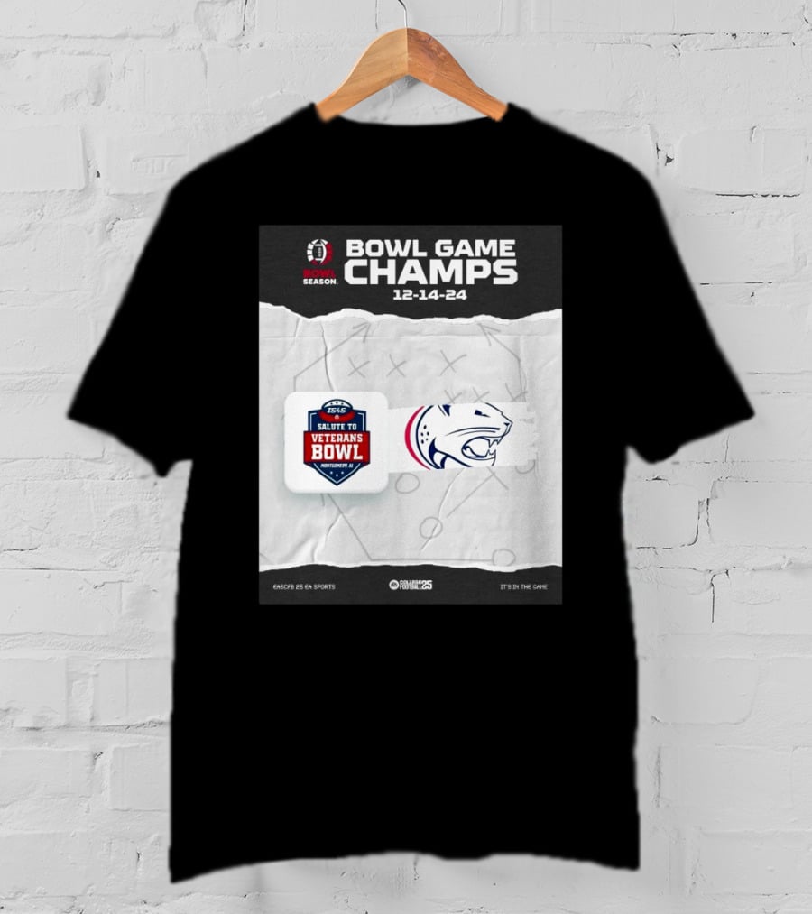 Bowl Game Champs 12-14-24 Salute To Veterans Bowl Season South Alabama Jaguars T-Shirt